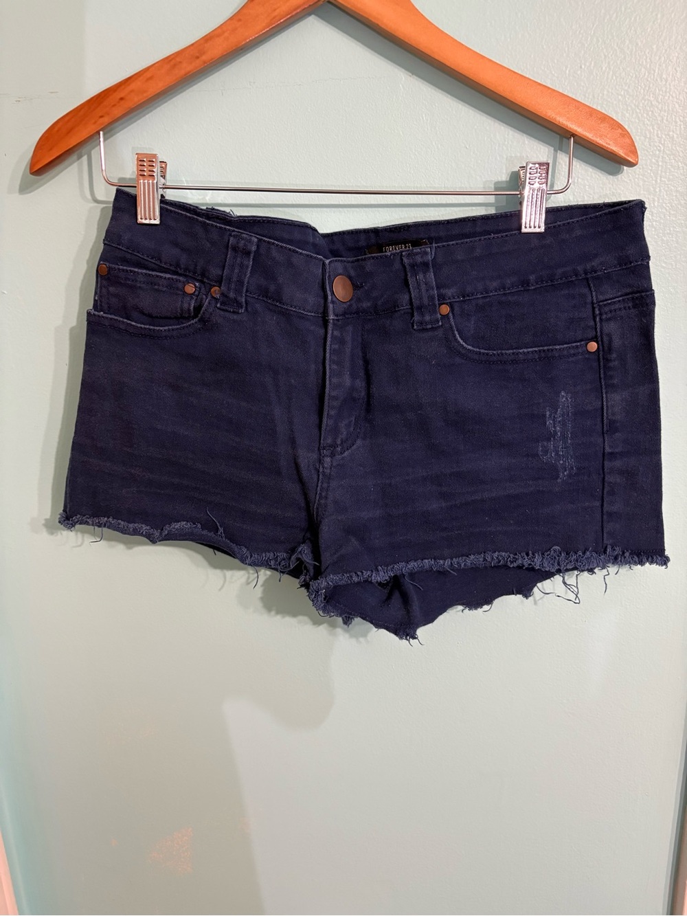 Forever 21 Dark Navy Frayed Hem Denim Shorts